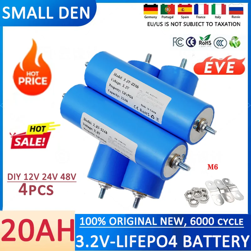 4pcs EVE C40 A-class 3.2V 20ah 22AH Lifepo4 battery DIY 12V 24V 48V motorcycle motor lithium iron phosphate rechargeable battery