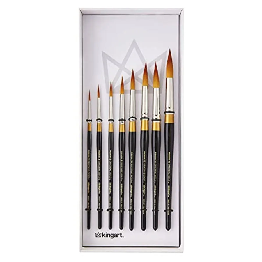 

1000C 8 шт. Набор кистей для художников Premium Original Gold 9020 Series Golden Taklon Ultra Round Multimedia с короткой ручкой, в подарочной упаковке