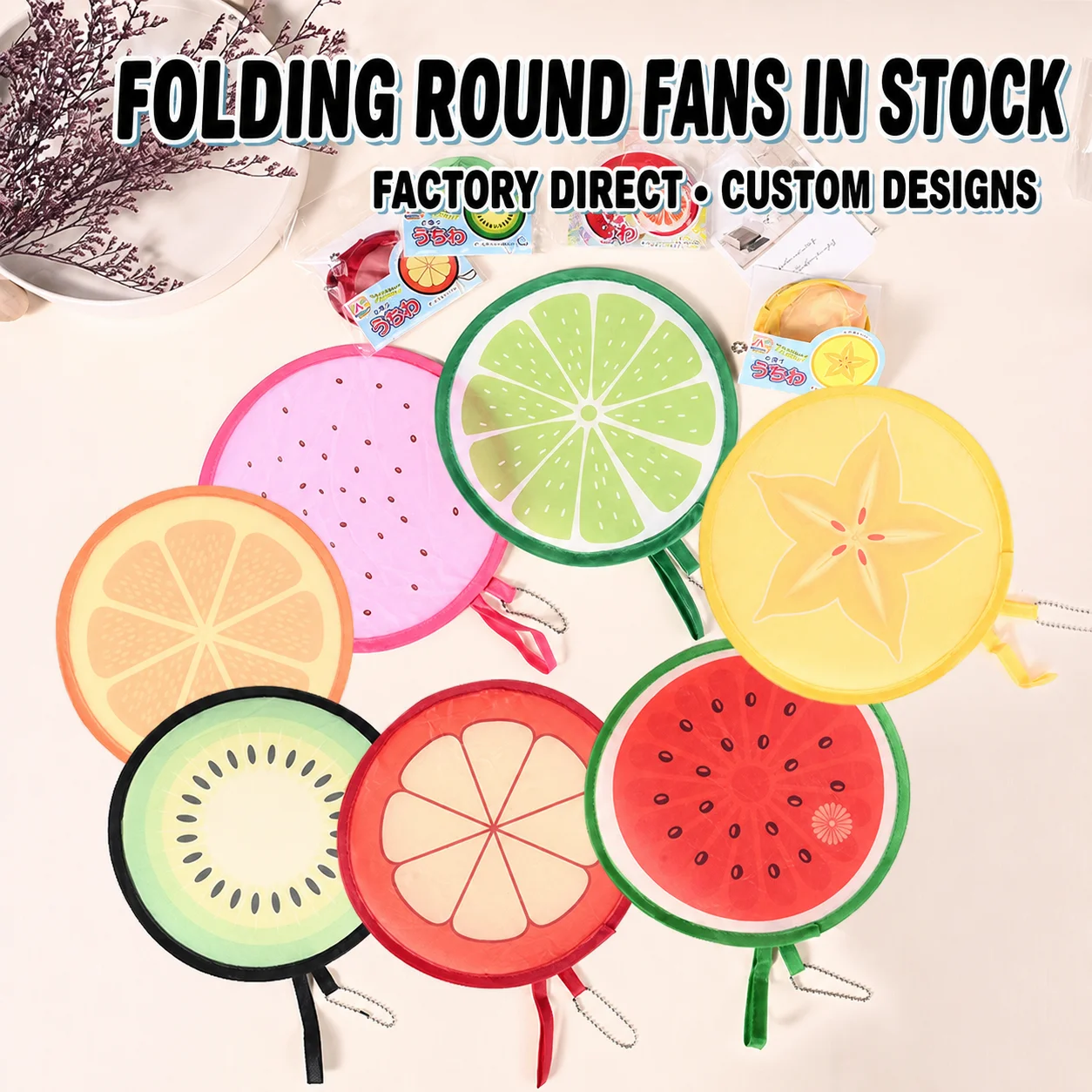 Round Foldable Hand Fans, Fruit Style Handheld Folding Fan Portable Cooling Fans For Summer Outdoor Travel Festival Party Decor