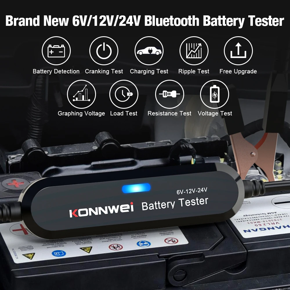 KONNWEI BK100 BK200 Car Motorcycle Battery Tester Bluetooth 5.0  6V 12V Battery Monitor 100-2000 CCA Charging Cranking Test Tool