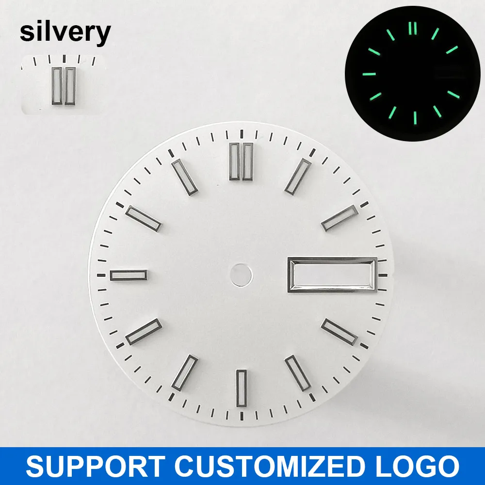 Dial 28.5Mm Dial Bercahaya Cocok untuk Modifikasi Bagian Perakitan Jam Tangan Mekanis Pergerakan NH-36 LOGO/Nama Kustom