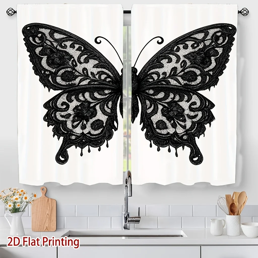 Vintage Carved Butterfly Rod Pocket Light Filtering Curtains 2 Panel Artistic Drapes for Living Room Bedroom Decor