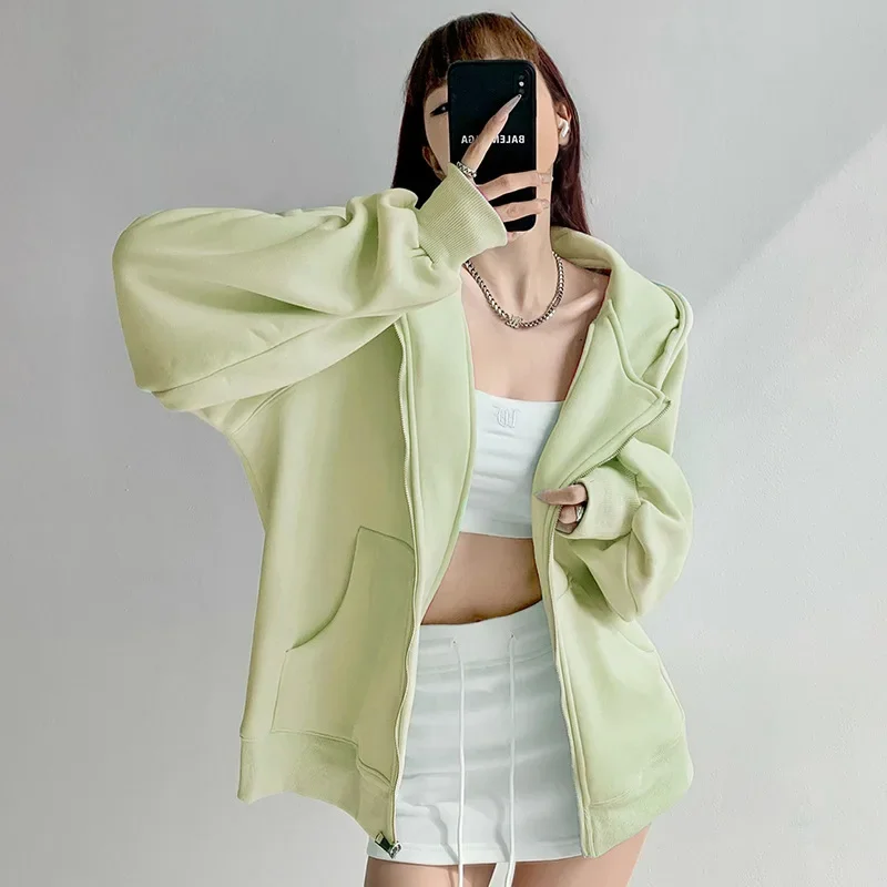 Sweatshirt Jacket for Women, 2024 Autumn and Winter New Style Hooded Cardigan, Loose Casual Sports with Fleece Top