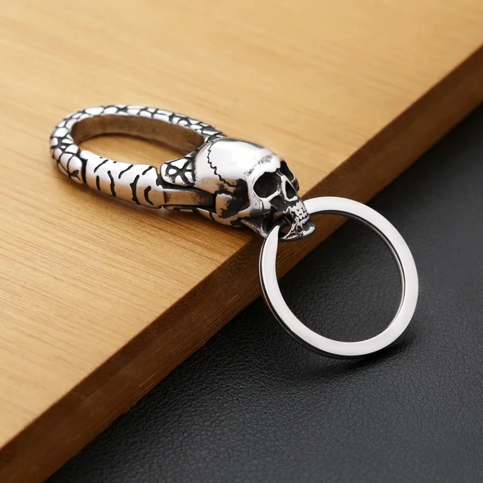 Vintage Punk Stainless Steel Animal Keychains For Men Women Fashion Dragon Head Keychain Waist Belt Clip Jewelry Gifts Wholesale