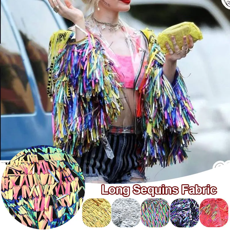 

50cm Long Spike Sequins Fabric Colorful Fluorescence Sword Shape Sequin Embroidery Mesh Fabric for Costume Dress DIY Sewing