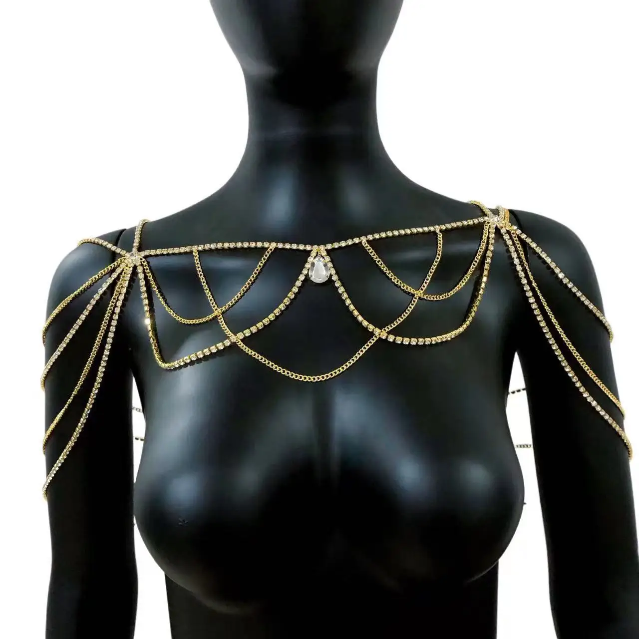 Hot selling and explosive geometric rhinestone personalized multi-layer sexy shoulder chain, nightclub fashionable shiny body ch