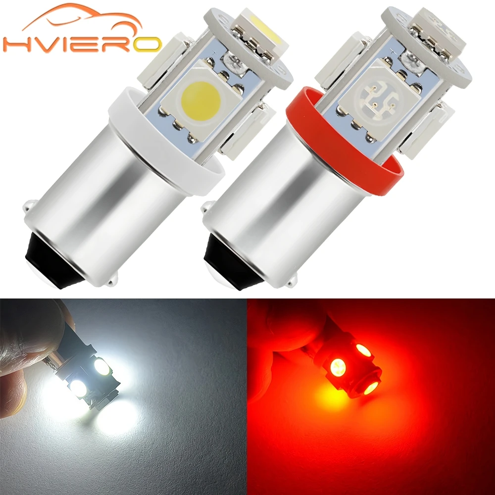 

2Pc Car Led Door Dome Ba9s 5Smd 5050 T4W White Red 182 145 Marker Lamp Auto Tower Bulb Tail Wedge Parking Strobe Light Universal