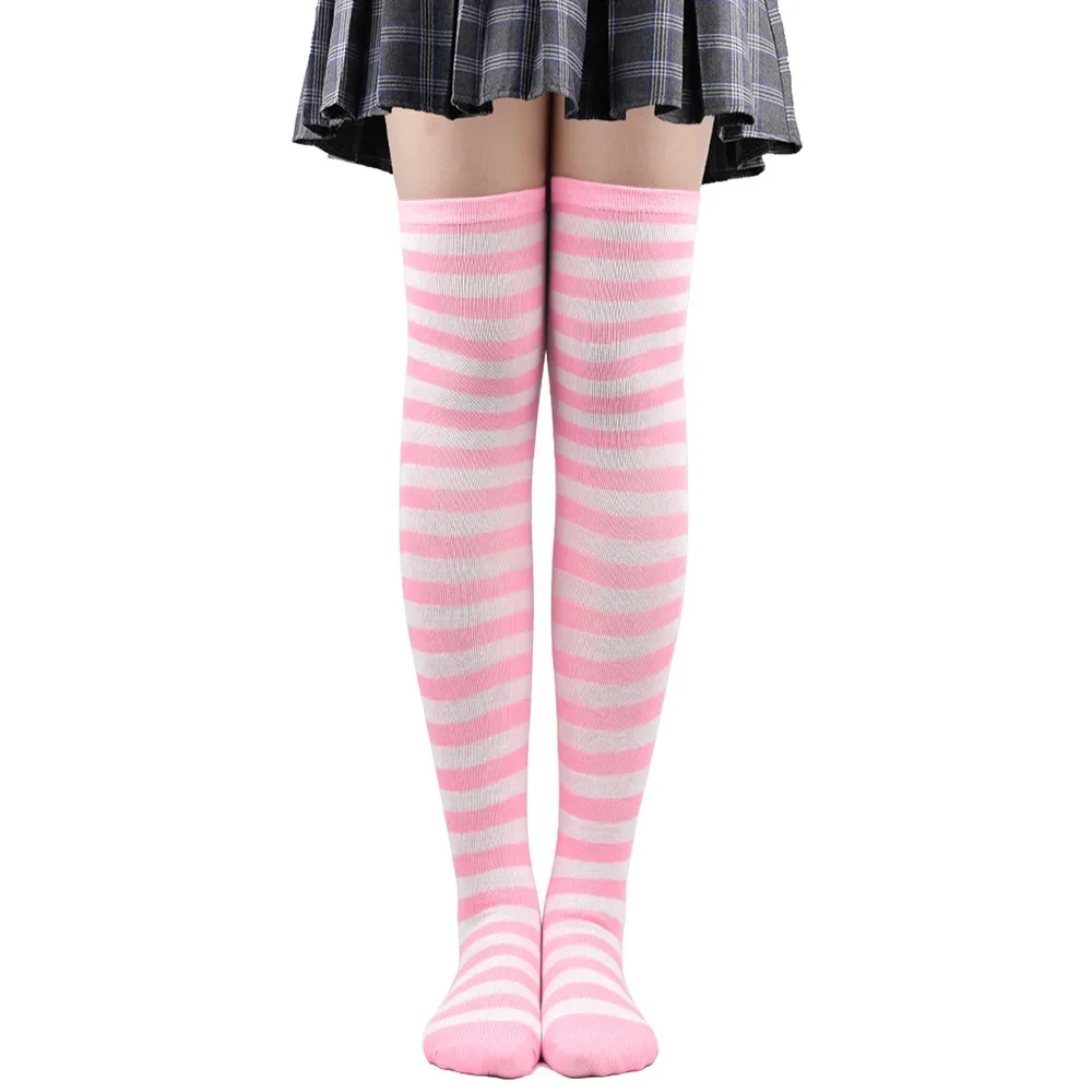 Dijhoge Kousen Dames Gestreept Dames Meisjes Zwart Wit Roze Lange Overknee Sokken Femboy Cosplay Lolita Harajuku Y2k
