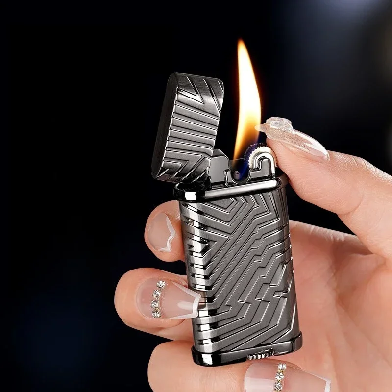 New metal grinding wheel slanted open flame pipe lighter butane inflatable high-end electroplated resin process retro men's gift