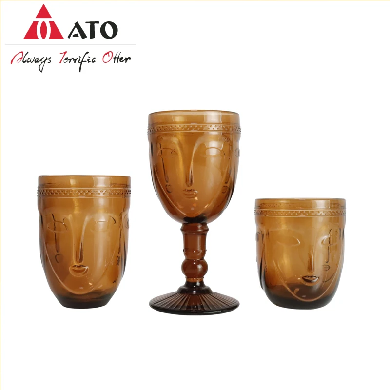 ATO Unique design face pattern red wine glasses set water juice Glasses Set