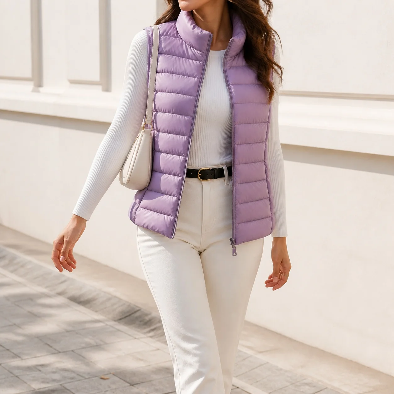 Stand Collar Pockets Tank Top Regular Length Elegant Commuter with Lightweight Sleek Fit Zipper Closure Spring for Women