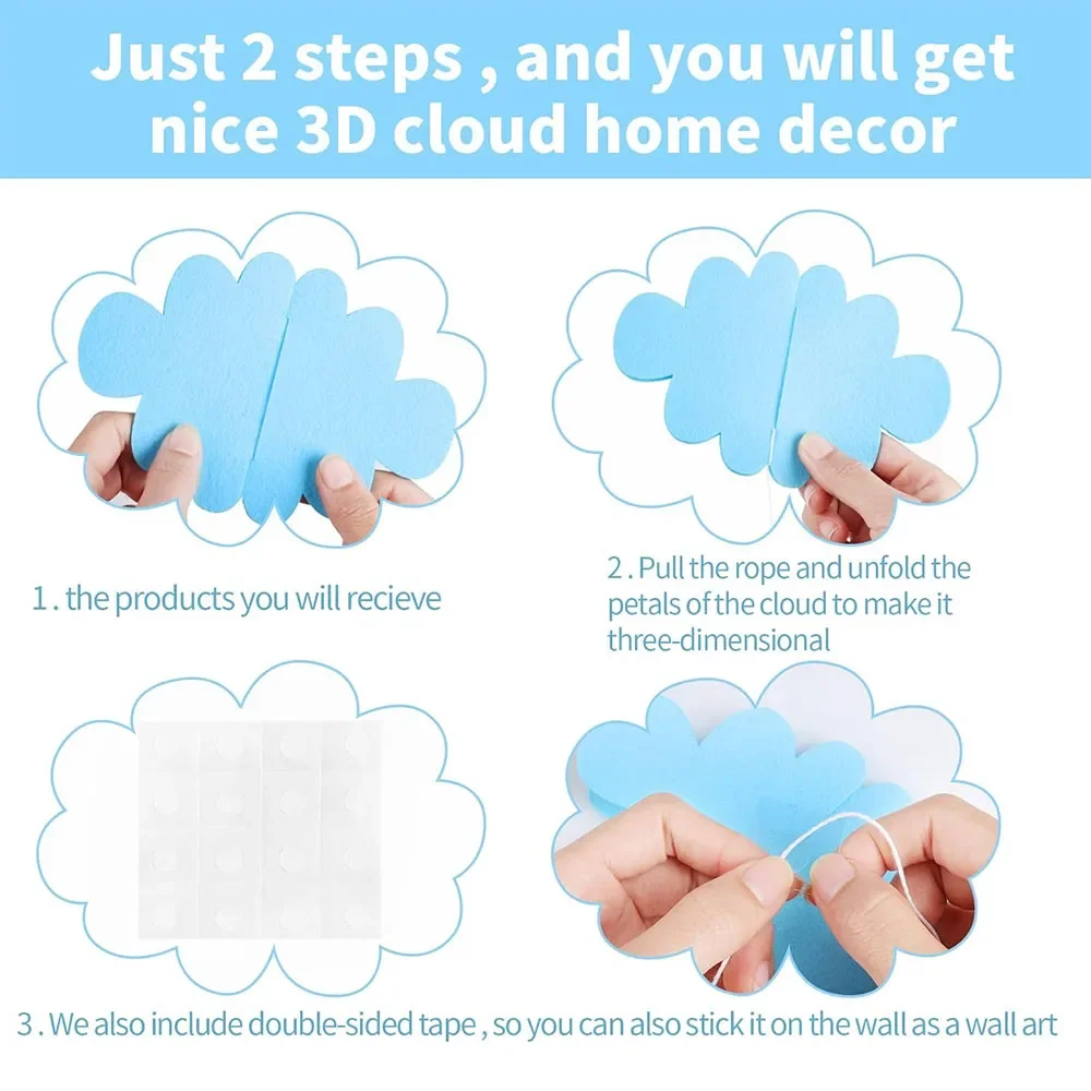 16pcs/set 3D Cloud Decorations Hanging Clouds for Ceiling Clouds Party Decorations Clouds Imitation Decorations Felt Fake Cloud