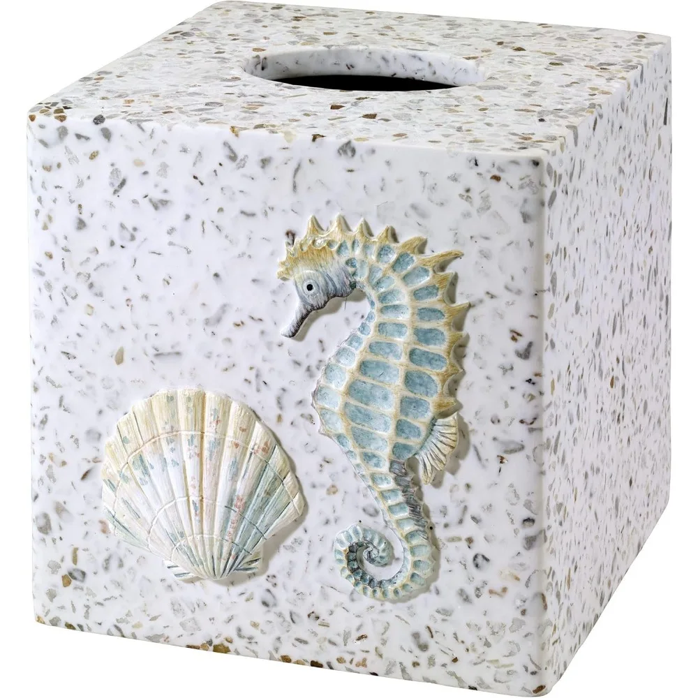 

- Крышка коробки для салфеток, предметы первой необходимости для ванной комнаты для гостей, декор для ванной комнаты в морском стиле (коллекция прибрежного терразо)