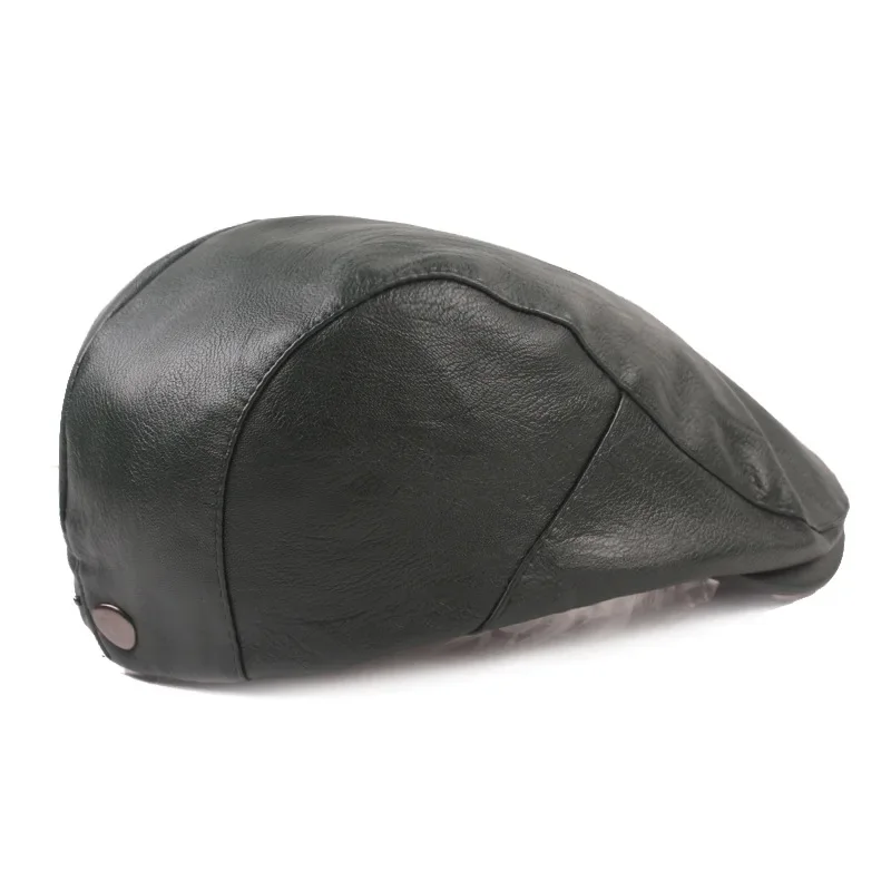Unisex Vintage Kunstleder Flachmütze Retro Britischer Ivy-Hut Weiche Kurzbrim-Baskenmütze für Männer und Frauen Herbst Winter Casual Street Hat – Detail 4
