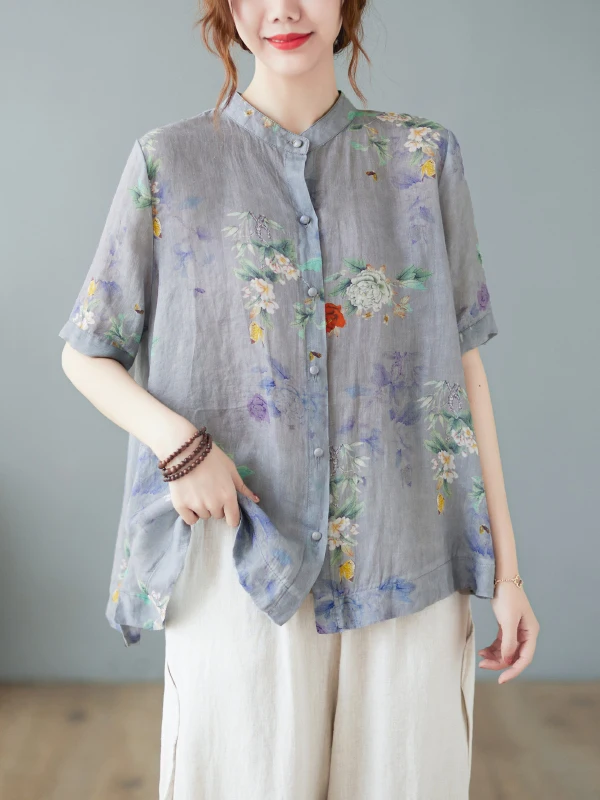 

Женский хлопково-льняной свободный крой с принтом, дышащий, удобный, винтажный, художественный, большие размеры, внутренняя одежда, летний топ