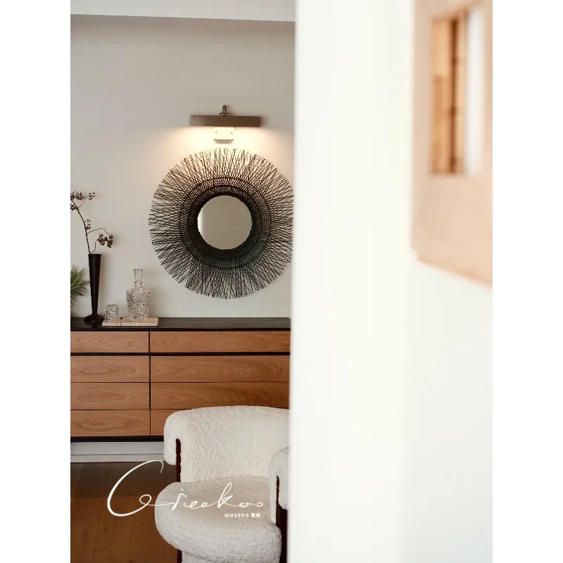 Imported rattan leaf woven decorative mirror living room wall mirror