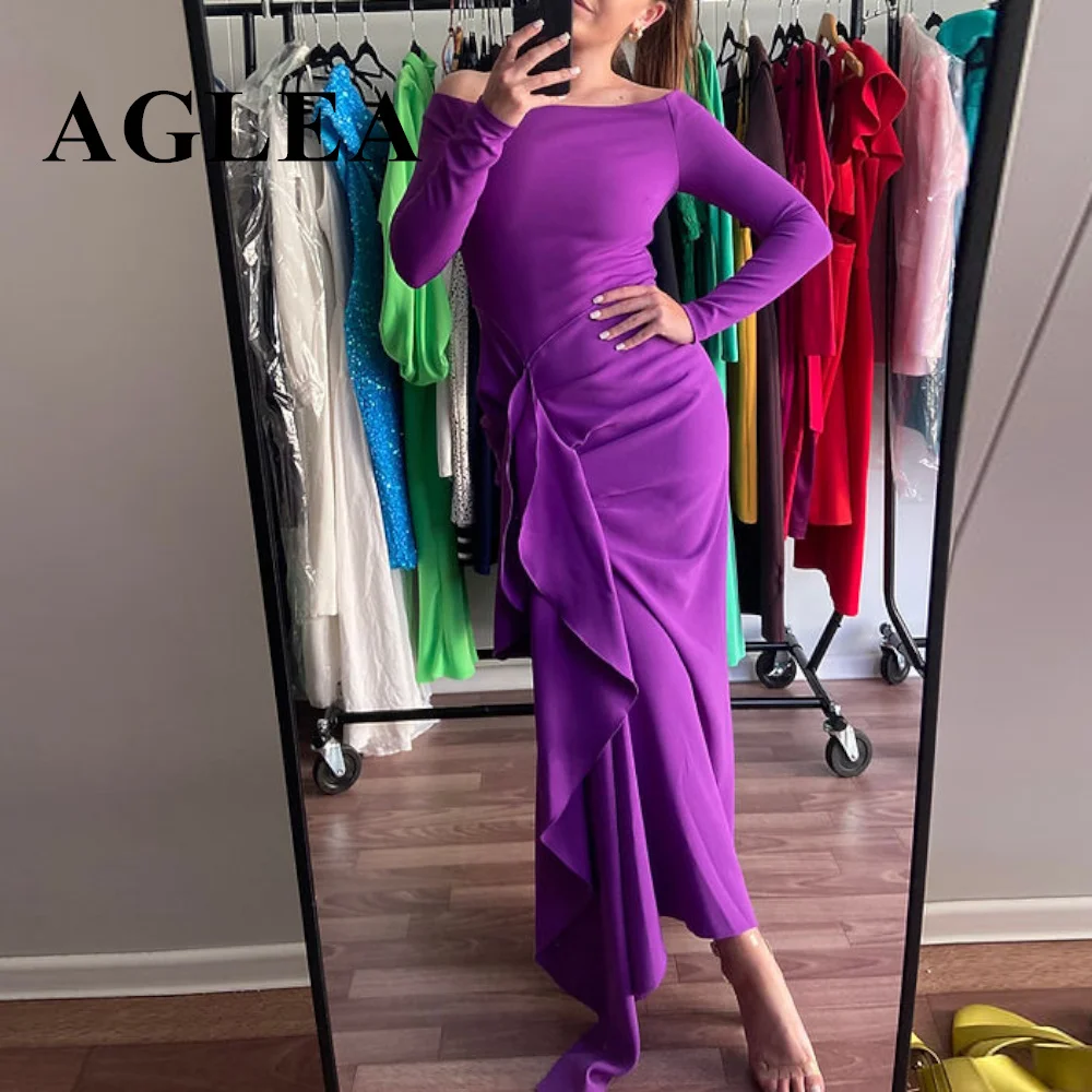 AGLEA Boat Neck Prom Dress Long Sleeves Ankle Length Evening Dress With Summer Women Wedding Party Formal Gowns 2024 Arabia