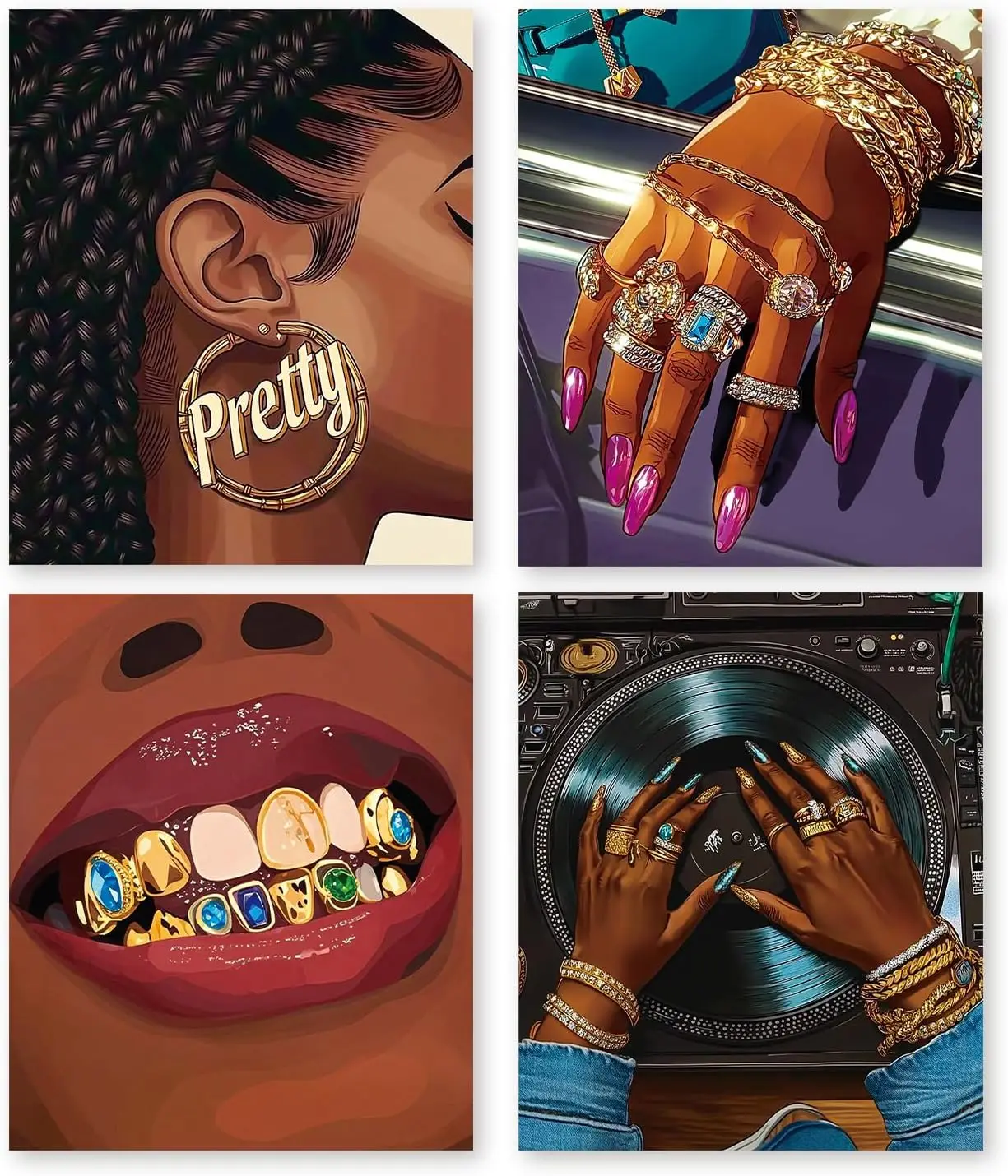 

RLTXBUK 4 Pack Vintage Vinyl Record Black Women Diamond Art Kits, African American Gifts Gem Diamond Painting Art Kits for Adult