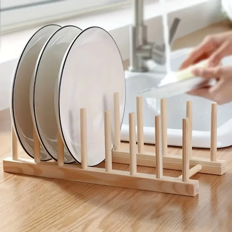 رف أطباق خشبية، حامل أطباق المطبخ، رف تجفيف الأطباق، ألواح التقطيع، رف منظم، حامل عرض متعدد الوظائف #6