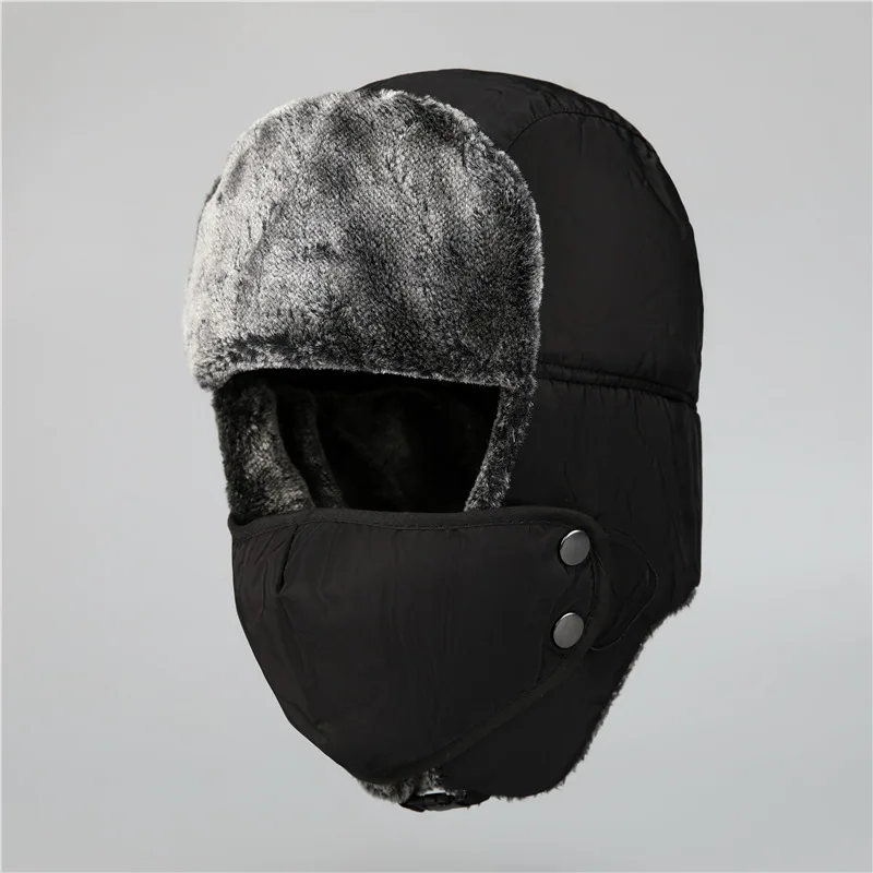 قبعة الطيار للرجال قبعة شتوية دافئة مع قناع مقاوم للرياح - قبعة تزلج للصيد على الجندي الروسي