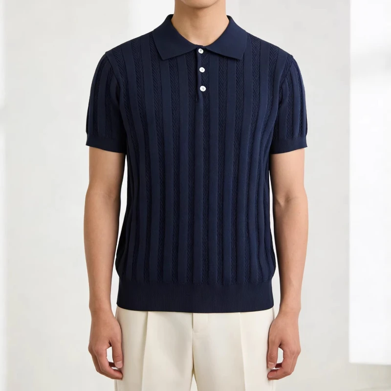 Jian Heng's New Italian Texture Old Money Trend Brand High-end Polo Shirt Men's Knitted Lapel Short-sleeved Versatile Top — купить у AliExpress WW