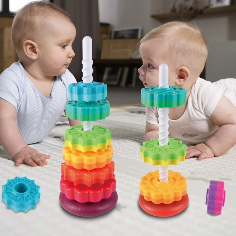 

Baby Rainbow Tower Spinning Stacking Toys Colorful Geometric Ferrule Early Education Intellectual Development Toy Gifts For Kids