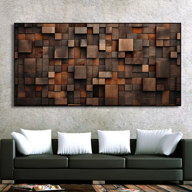 1pc frameless Canvas Painting Abstract Geometric Wood Warm Colors Canvas Wall Art Painting Poster Print Interior Bedroom Decor C