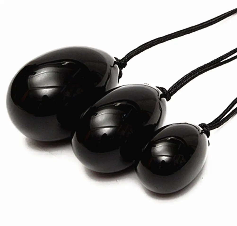 10 Sets Drilled Natural Black Obsidian Yoni Egg for Kegel Exercise Pelvic Floor Vaginal Muscle Exerciser Jade Egg Massage Ball