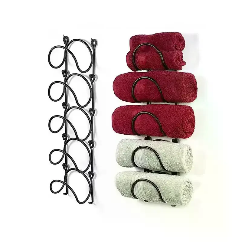 

Wrought Iron Bathroom Towel Rack Wall-Mounted Wine Bottle Display Rack Simple Multifunctional Storage Shelf