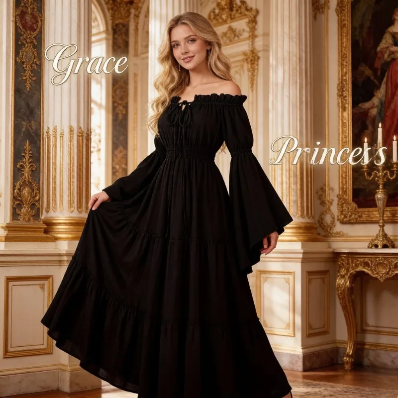 

Women Renaissance Lolita Dress S-2XL, Off Shoulder Ruffle Long Sleeve Floor Gown, Vintage Gothic Cosplay for Party & Stage