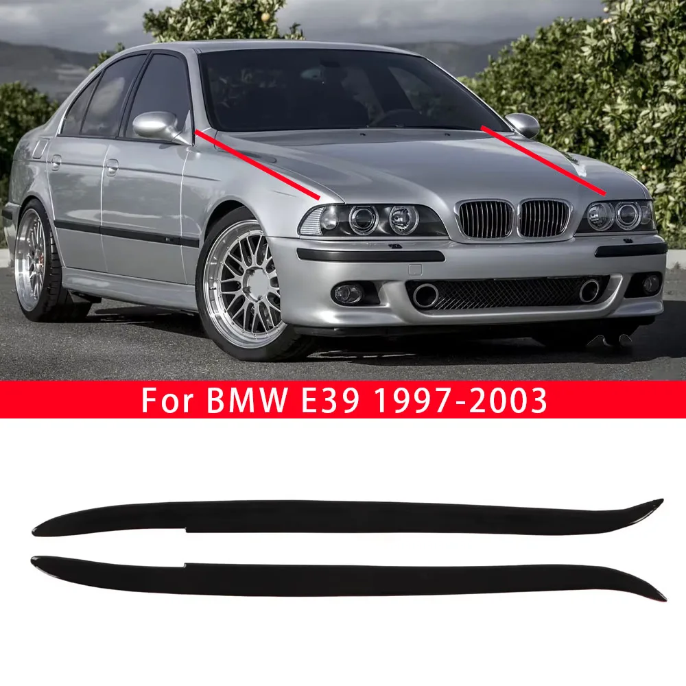 

2 Pcs Headlight Eyebrow Glossy Black Trim Front Left Right Decoration for BMW E39 1997‑2003