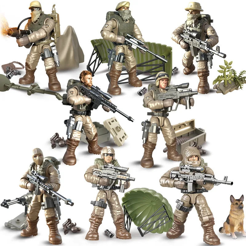 

8pcs City Military Warwolf Special Forces Figures Building Blocks WW2 Soldiers Army Weapon SWAT Infantry Bricks Toy Boy