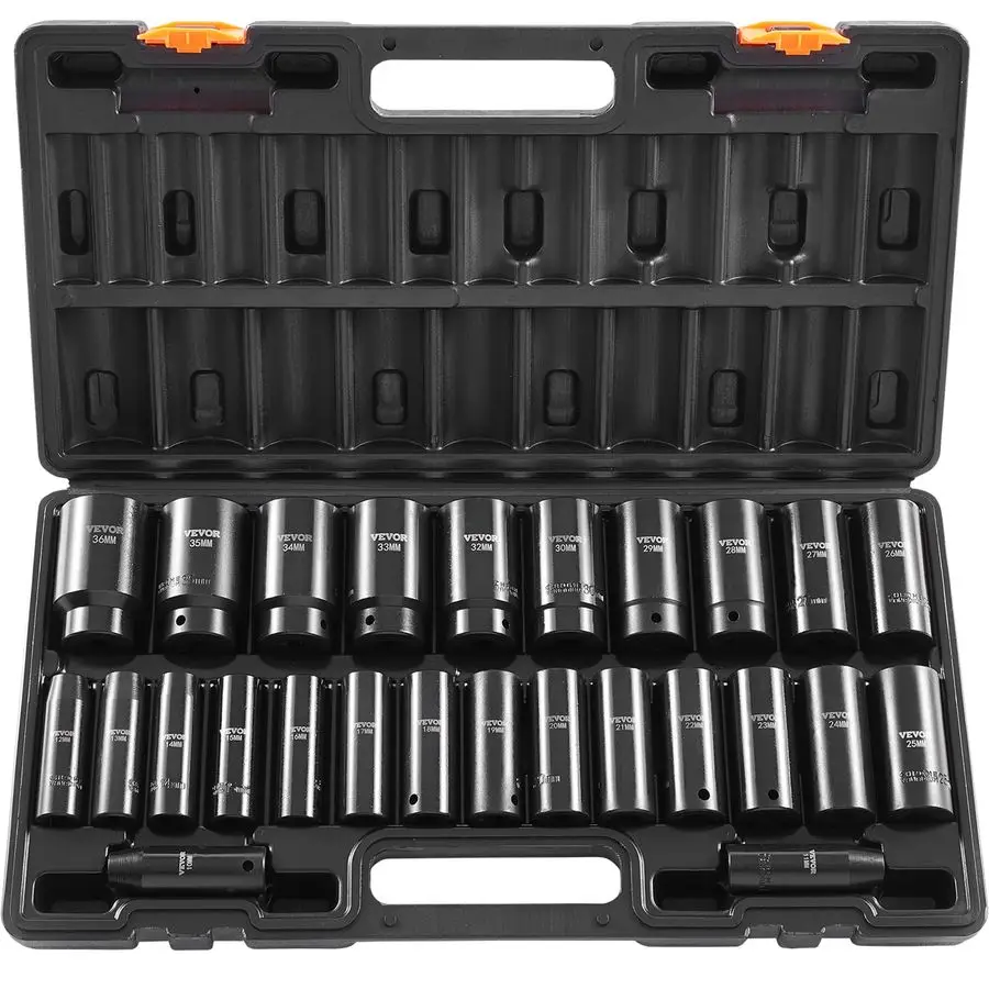 

Impact Socket Set 1 2 Inches 26 Piece Deep Sockets, 6Point, Rugged Construction, CrV, 1 2 Inches Drive Socket Set Impact Metric