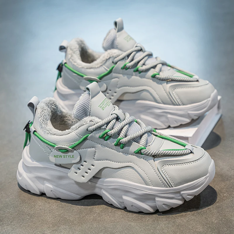 

Men's warm plush casual sneakers winter soft-sole non-slip cotton shoes fashion comfortable outdoor student sports running shoes