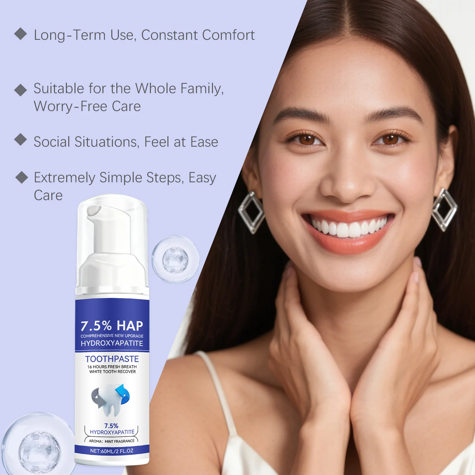 7.5% Hap Toothpaste Menthol Mousses Deep Cleaning Removing Yellow Stains Oral Fresh Keep Teeth Health Whitening Foam Toothpastes