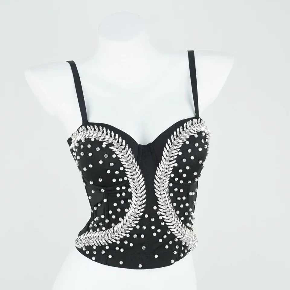 Shape Waist Fishbone Camisole Tank Top Women High Waisted Slimming Belly Hottie Top Beaded Leaf Chain Design Bottom Shirt