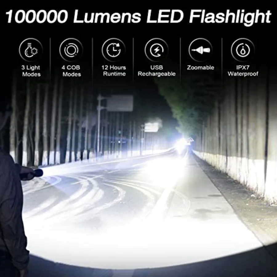 Rechargeable Flashlights High Lumens Led Flashlight 99 000 Lumens Bright Flash Light with 7 Modes Flashlights for Camping Home