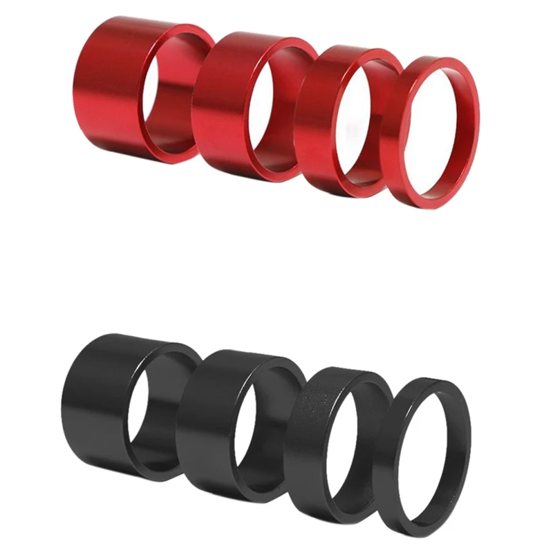 8Pcs 5/10/15/20Mm Aluminum Alloy Headset Stem Spacer MTB 28.6Mm Fork Washer Cap For Road Bike Cycling,Red & Black