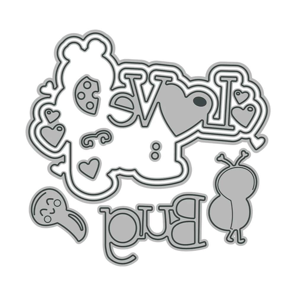 MangoCraft Cute Love Bug Cutting Dies Valentine\'s Day DIY Scrapbooking Supplies Metal Dies Knife Mold For Cards Albums Decor