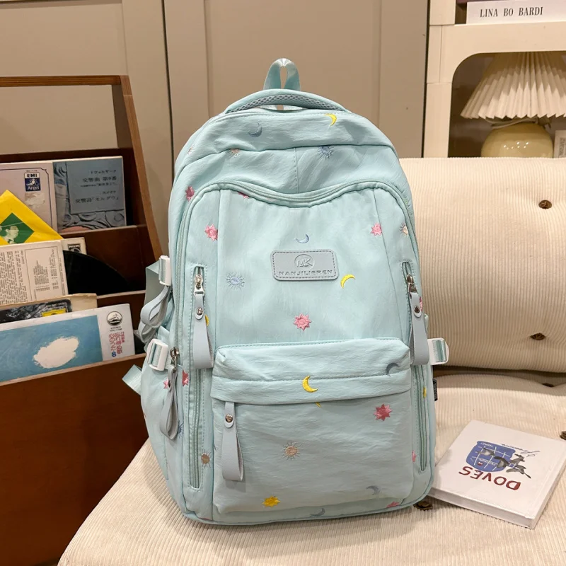 Embroidered Schoolbag Female Junior High School Students High Appearance LevelinsNiche Large Capacity Campus Backpack High Schoo