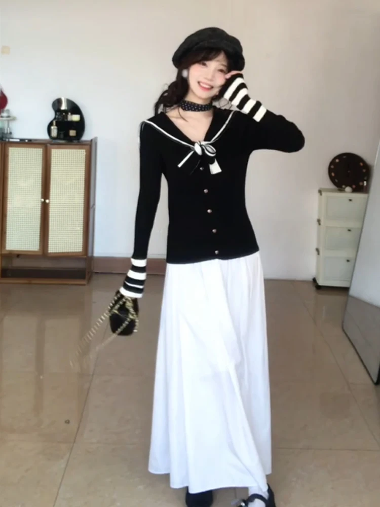 

Korean College Sle Navy Collar Color Blo Knitted Cardigan Women Spring Unique Super Cute Faionable Soft Cozy Top