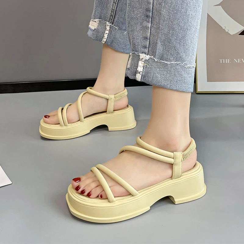 Muffins shoe Roman Sandals Med Espadrilles Platform Fashion Womens Shoes 2024 Summer Heels Clogs Wedge Suit Female Beige All-Mat