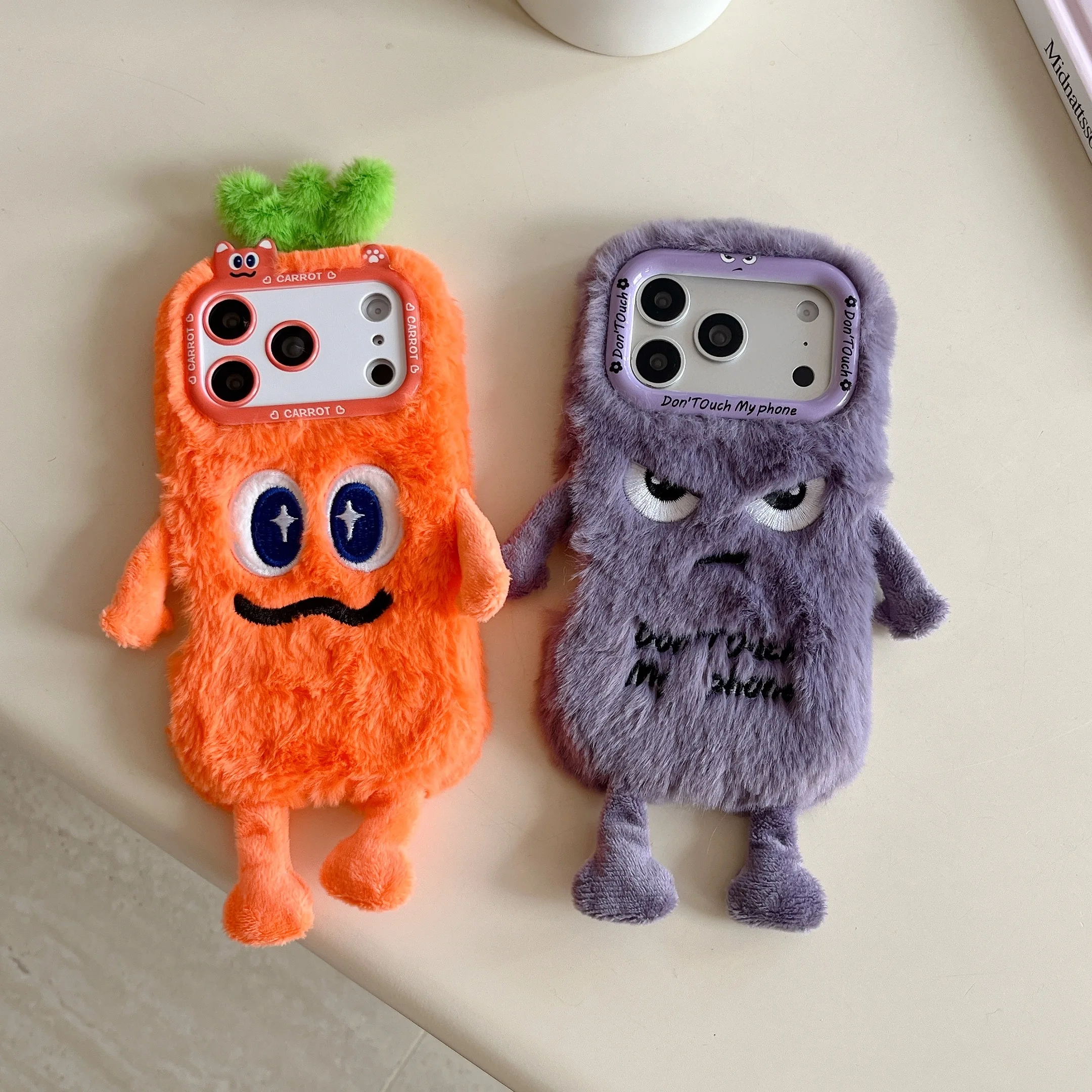 Cute Plush Phone Case with Quirky Expressions for iPhone 17 pro Max 16Plus 15 14 13 Anti-Fall Protective Cover