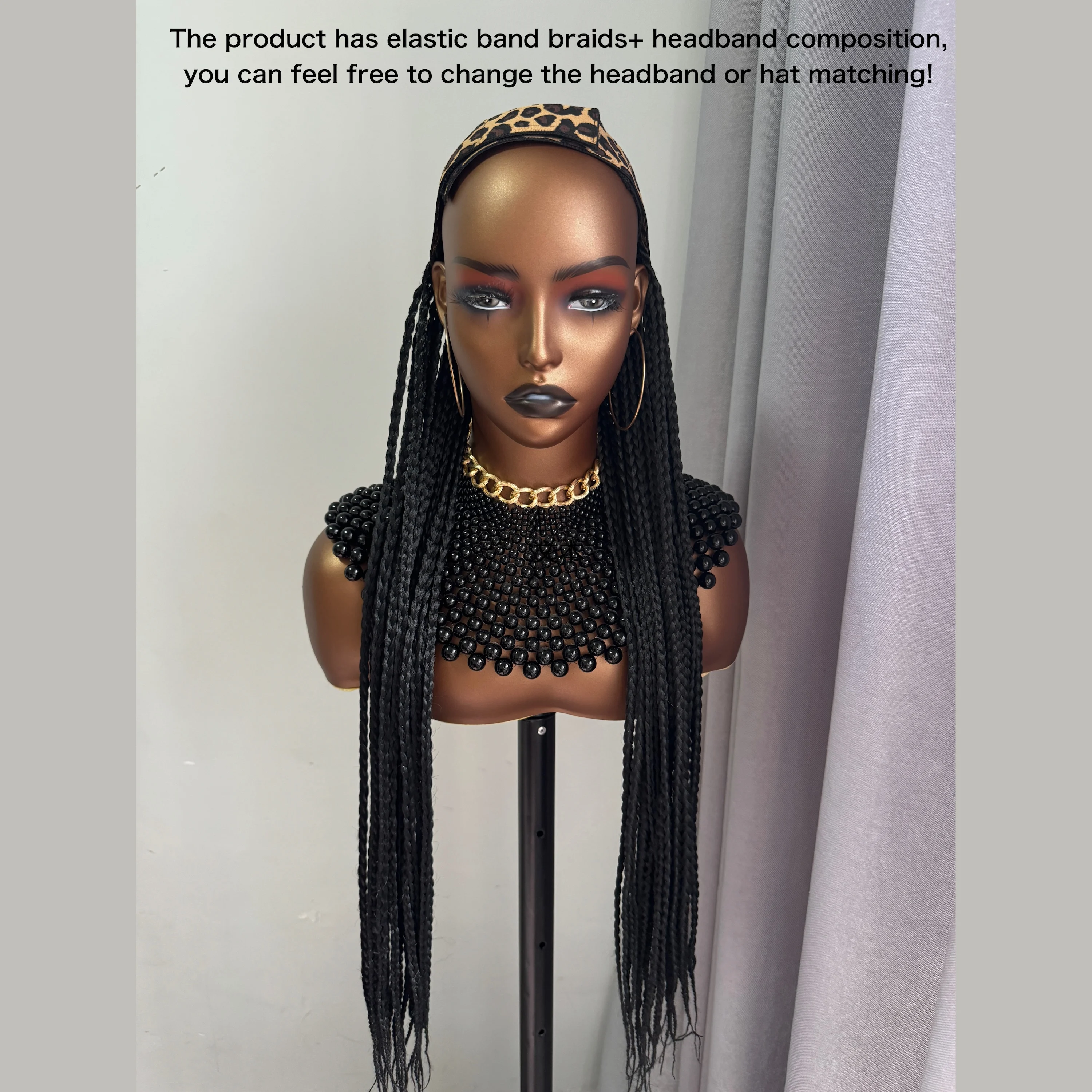 Long 24Inch Ombre Black Burgundy Braided Synthetic Wig With Black Headband Turban With Braiding Hair Extensions For Black Women