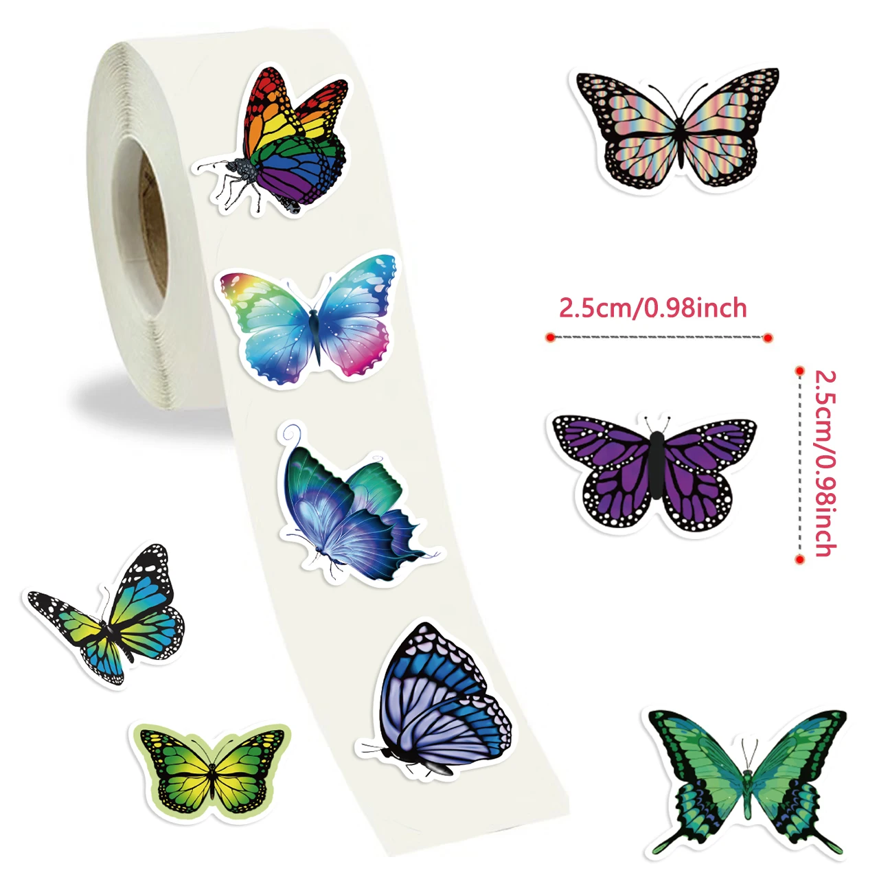 500Pcs/roll Cartoon Butterfly Stickers, Roll Vinyl Stickers For Laptop, Bumper, Skateboard, Water Bottles, Computer