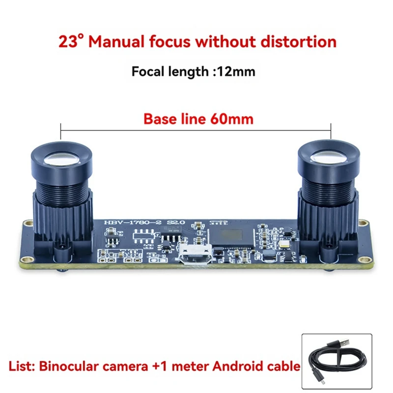 23 Degree Camera Module OV9732 1MP 12mm Dual Camera Module Manual Focus for WinXP/7/8/10 Linux/Android [To&On-e]