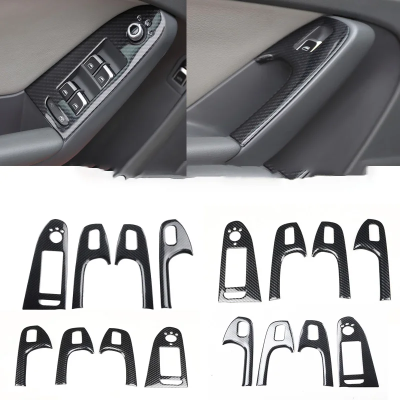 LHD RHD For Audi A4 A5 B8 2009-2016 abs carbon fiber Car Door Armrest Window Lift Switch Cover Trim Styling Moldings 4pcs