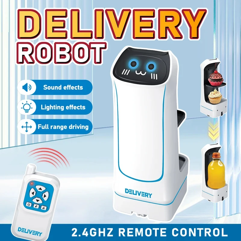 2.4G Remote Control Food Delivery Robot Toy Smart Induction Automatic Transport Snacks Drinks Waiter Robot Interactive Pretend