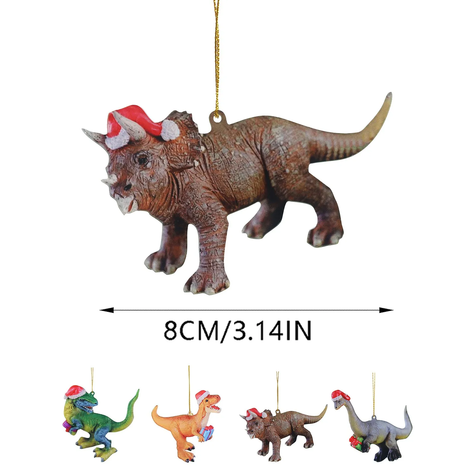 2D  Dinosaur Holding Christmas Gift With Hat Pendant Ornaments Double Sided Printing Christmas Tree Pendant Home Car Decoration