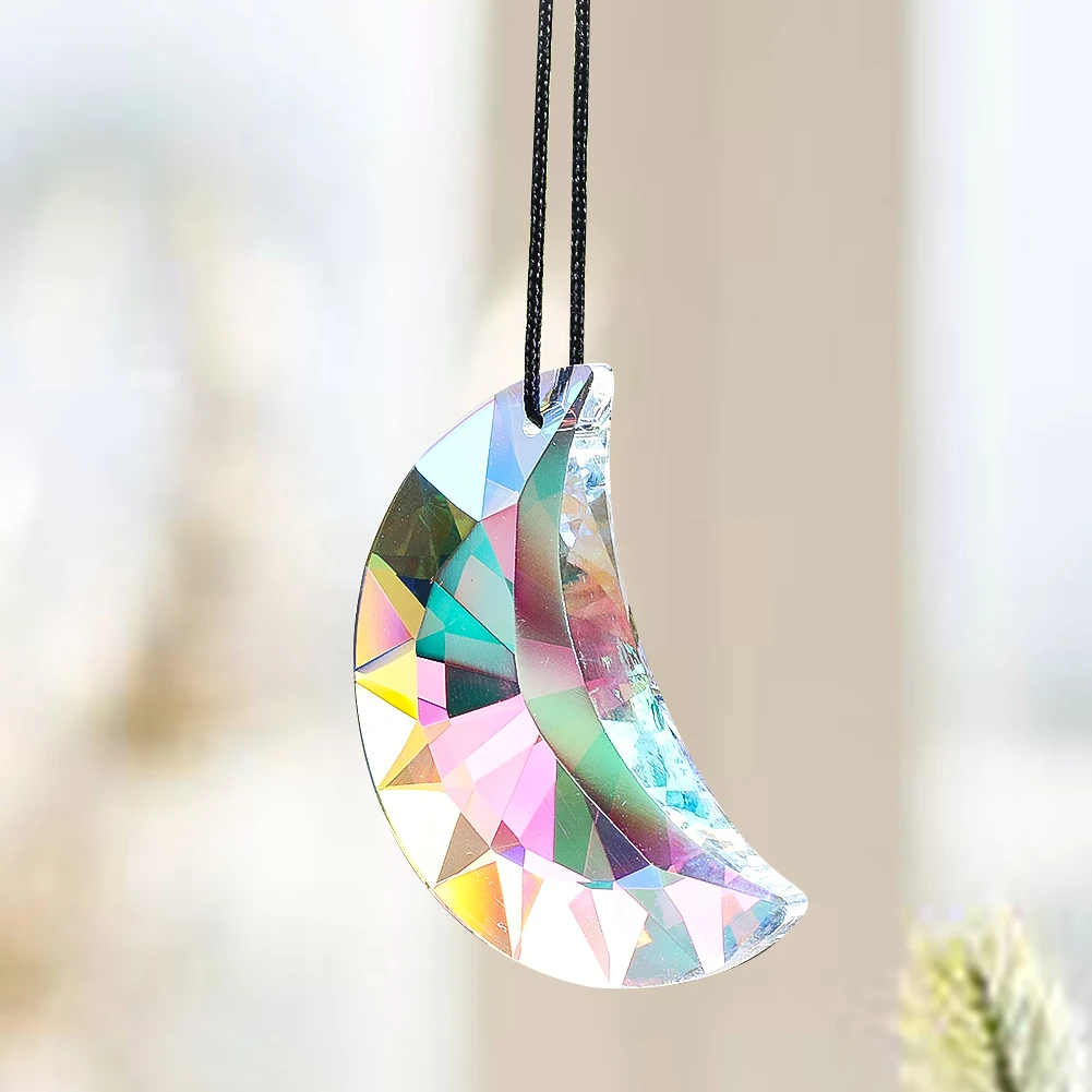 50MM AB Color Crystal Moon Faceted Prism Pendant Prism Chandelier Party Wedding Curtain Christmas Hanging DIY Jewelry Making